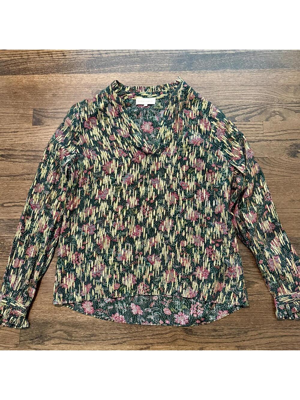 Caballero Women's Black & Gold Floral Floral Vivienne Top Size Large